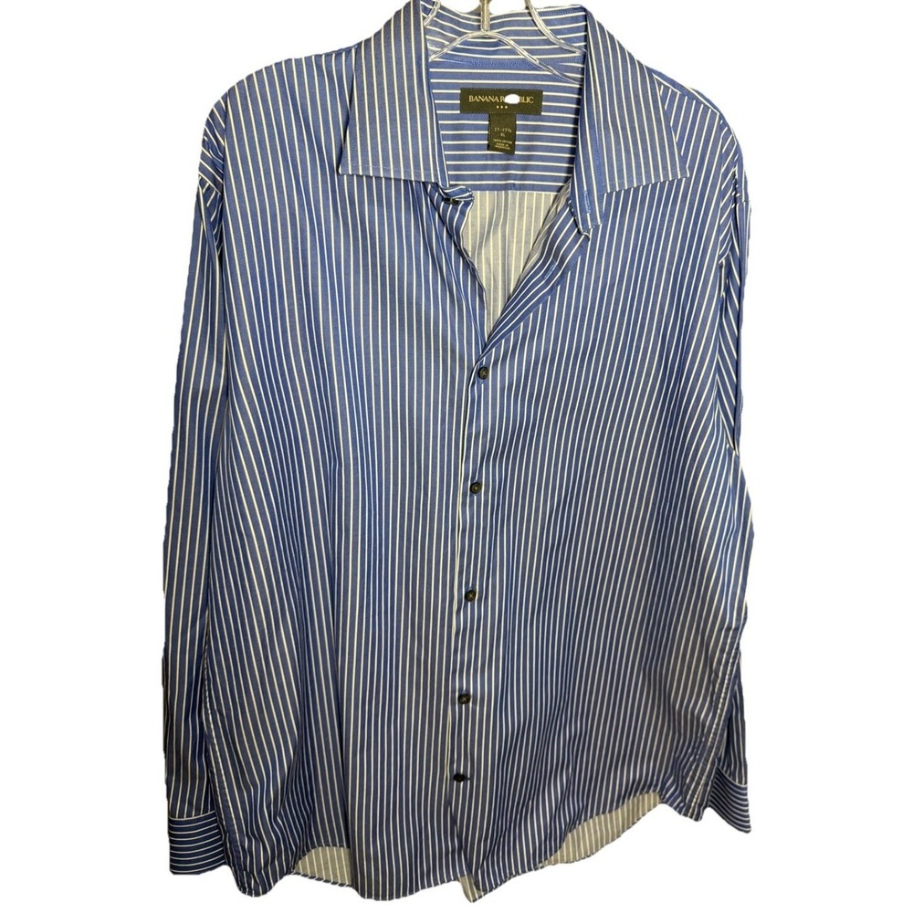 Banana Republic Mens XL Striped Button Down Shirt Blue White Long Sleeve Cotton‎